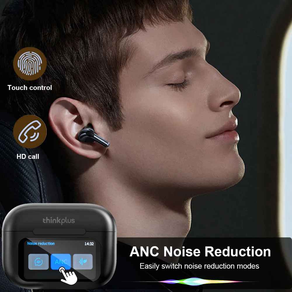 Original Thinkplus Wireless Bluetooth Earphones ANC Noise Reduction Earbuds HD Mic Call Gamer Headsets LED Touch Screen Control