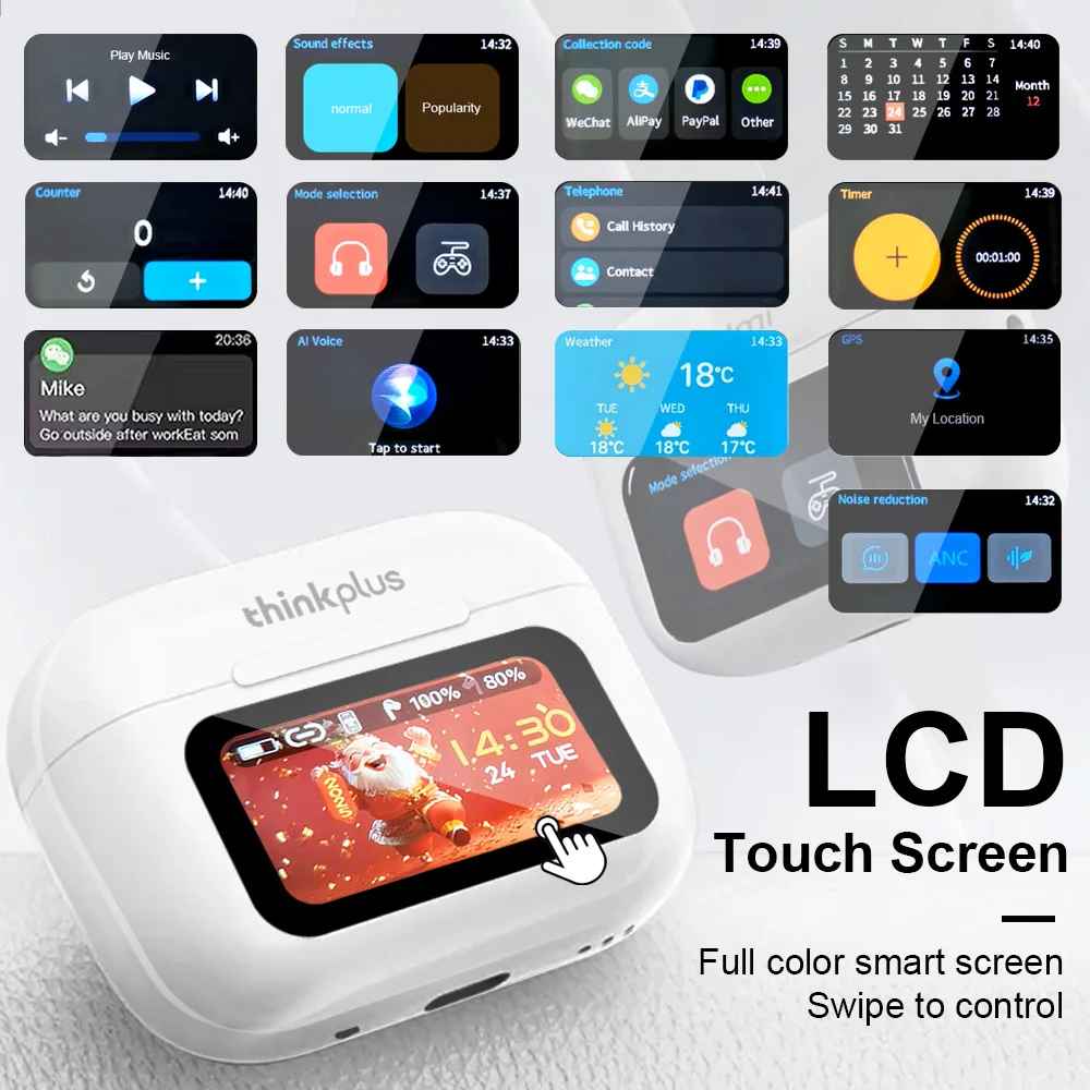 Original Thinkplus Wireless Bluetooth Earphones ANC Noise Reduction Earbuds HD Mic Call Gamer Headsets LED Touch Screen Control