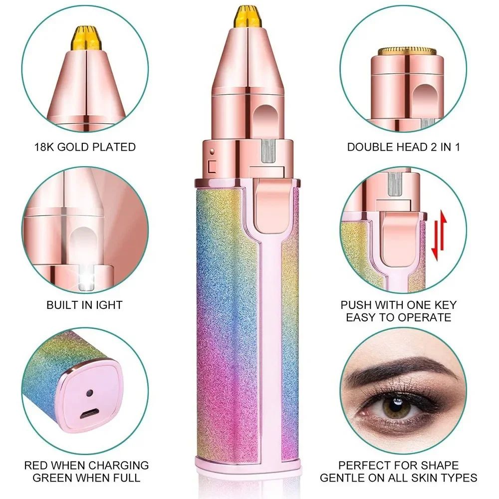 Electric Eyebrow Trimmer for Women 2 In1 Rechargeable Facial Hair Removal and Eyebrow Shaver Painless Face Razor Body Epilator